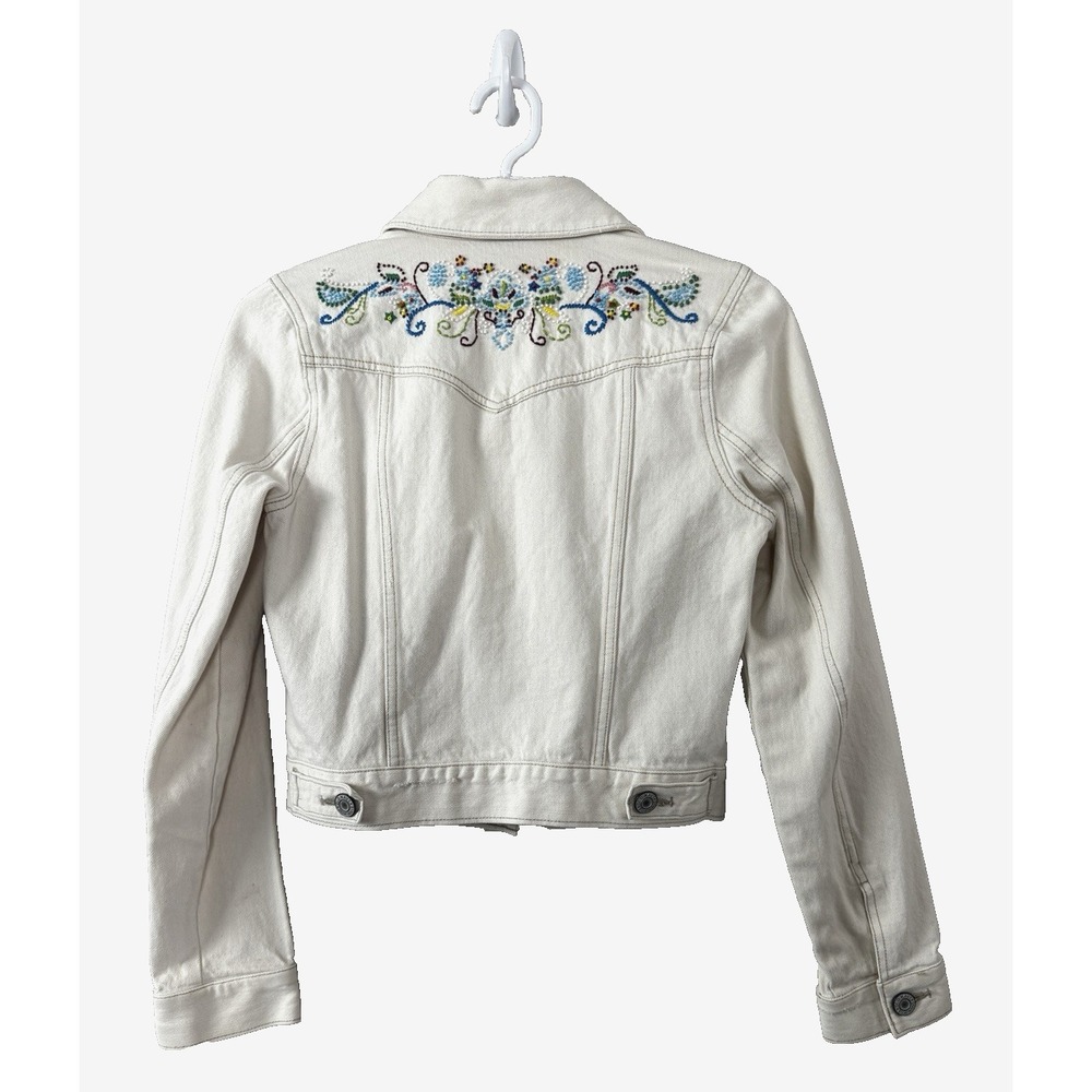 VTG Y2K Jean Denim Trucker Jacket Small Old Navy Retro 90s Beaded Embroidered